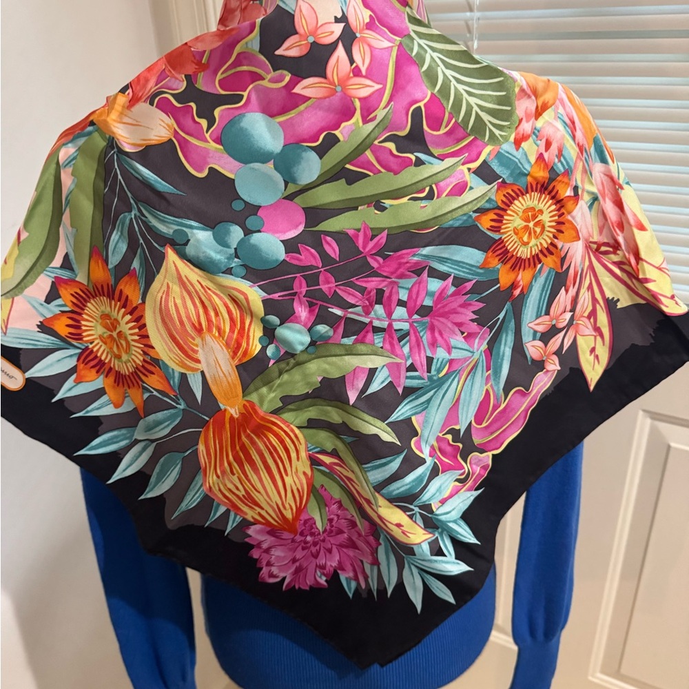 Salvatore Ferragamo Multicolor Floral Silk Scarf approximately 34”x34”